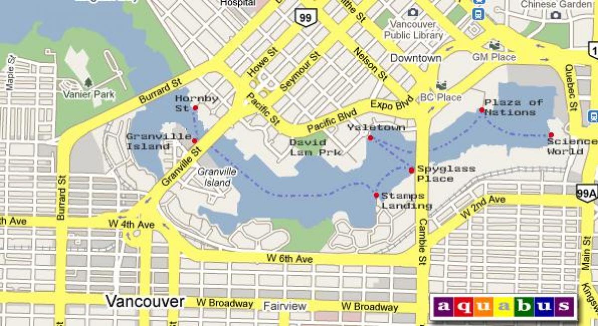 Bản đồ của aquabus vancouver