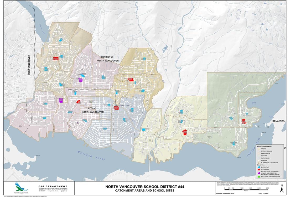 Bản đồ của bắc vancouver trường quận