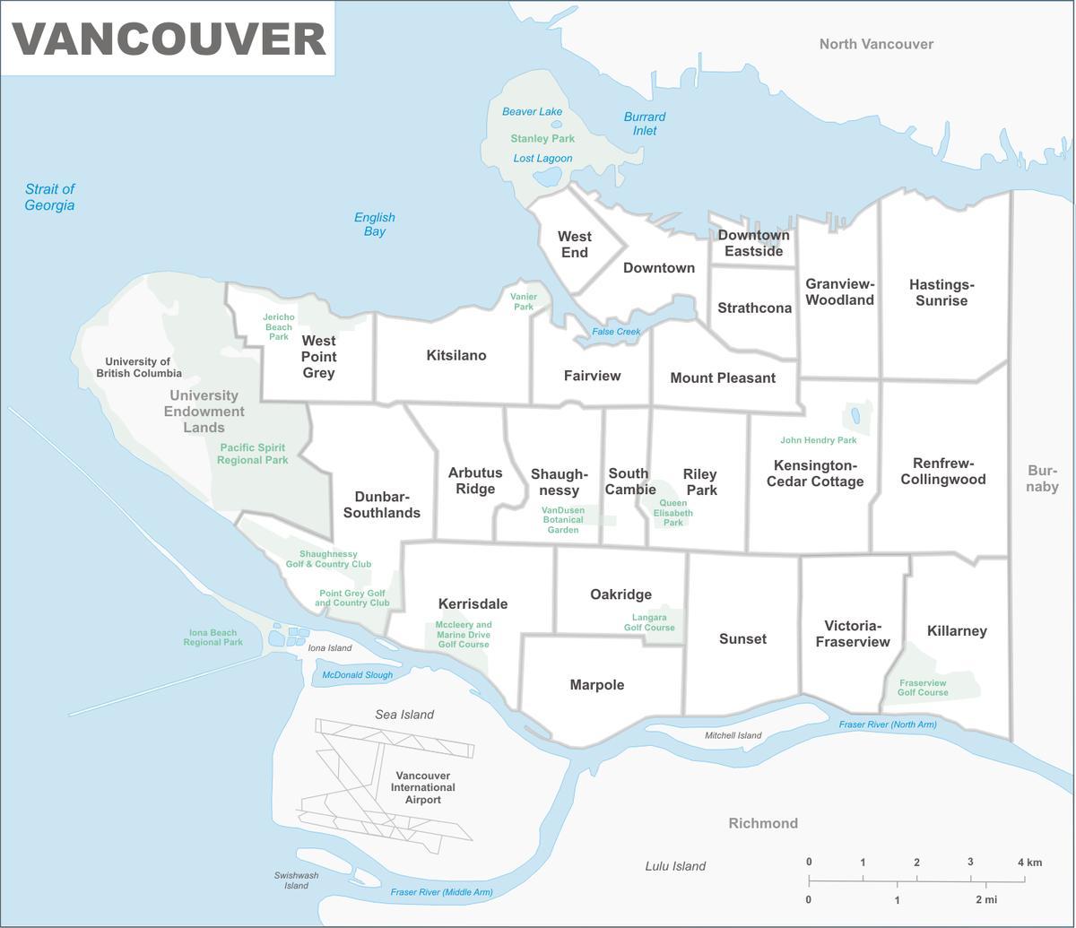 bản đồ của vancouver và khu vực