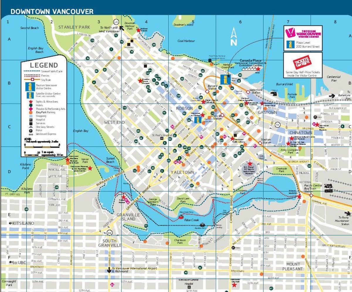 đường phố, bản đồ của trung tâm thành phố vancouver bc