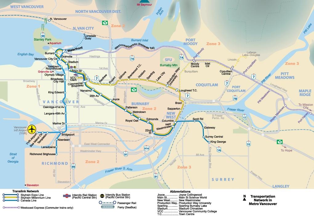 Bản đồ của metro khu vực vancouver