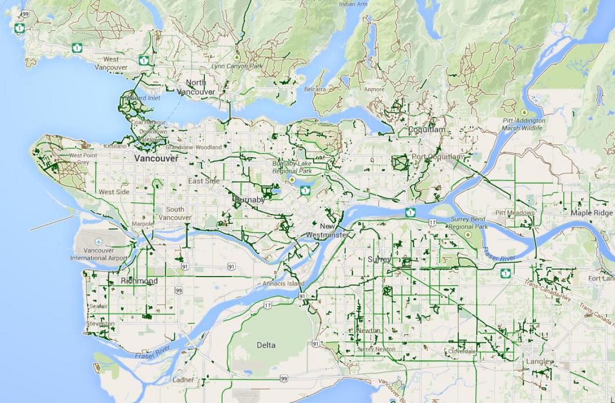Bản đồ của metro vancouver, đi xe đạp