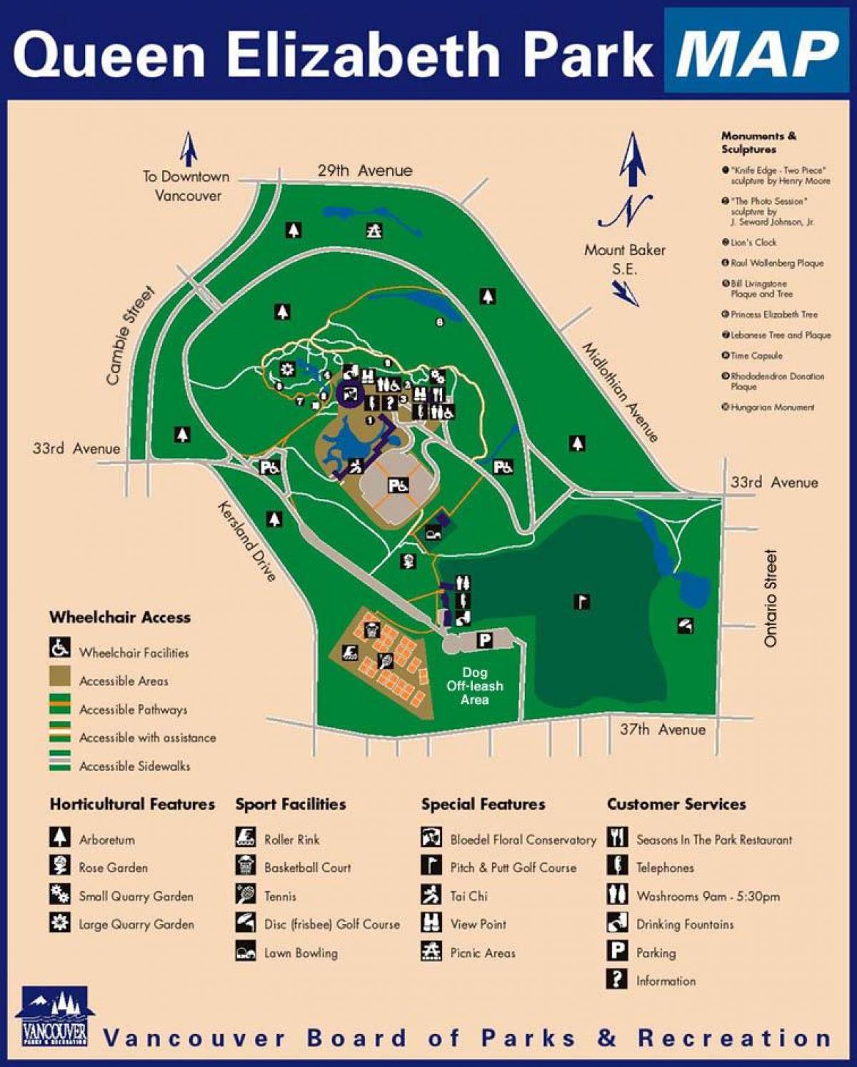 Bản đồ của nữ hoàng elizabeth park vancouver