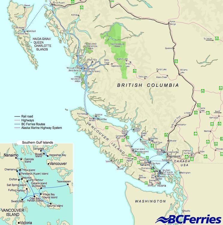 phà vancouver đến vancouver đảo bản đồ