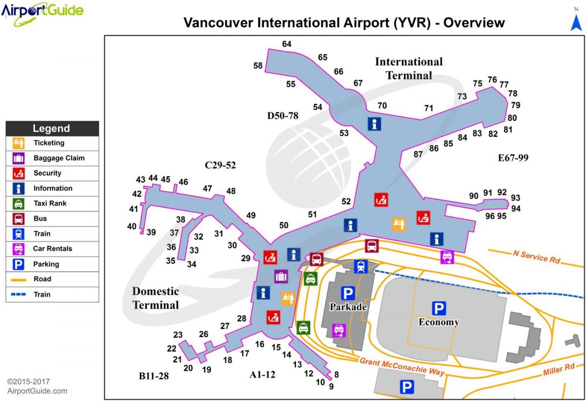vancouver sân bay khởi hành bản đồ
