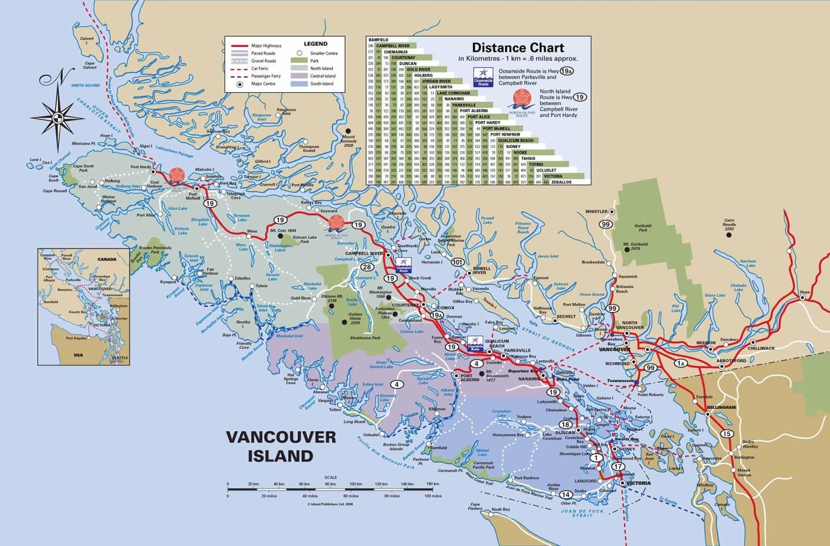 vancouver đảo bản đồ đường cao tốc