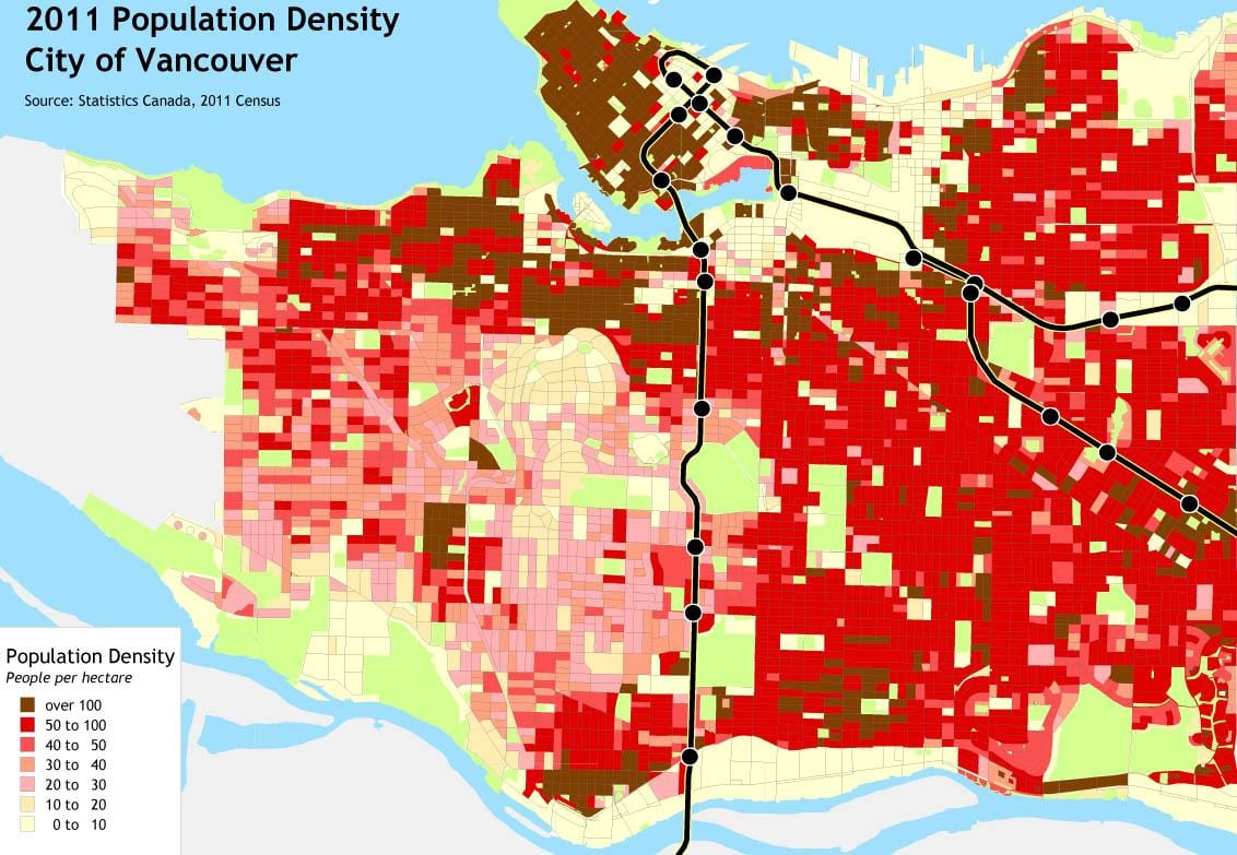 Bản đồ của đảo vancouver mật độ dân