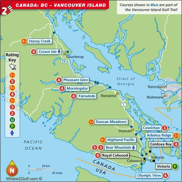 Bản đồ của đảo vancouver sân golf