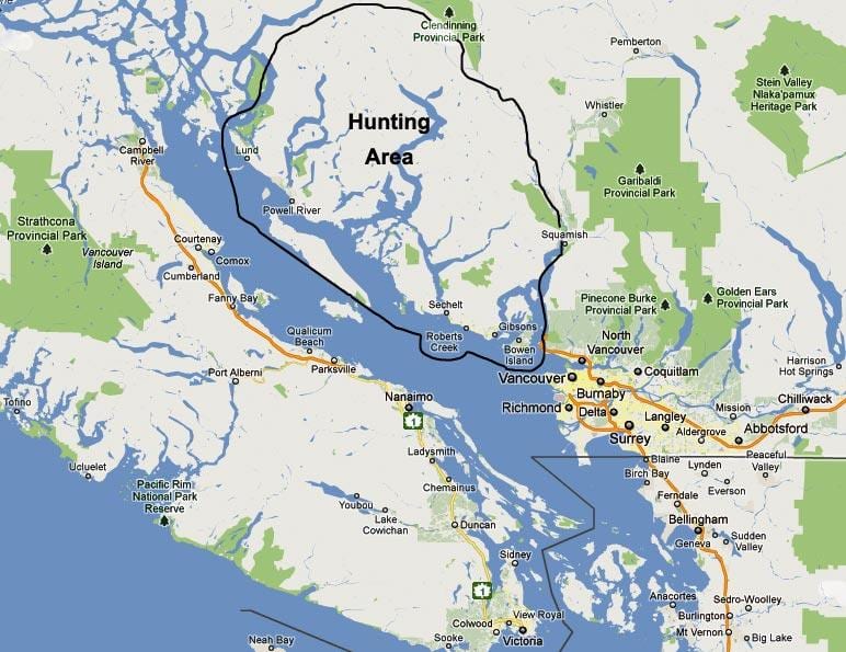 Bản đồ của đảo vancouver săn bắn