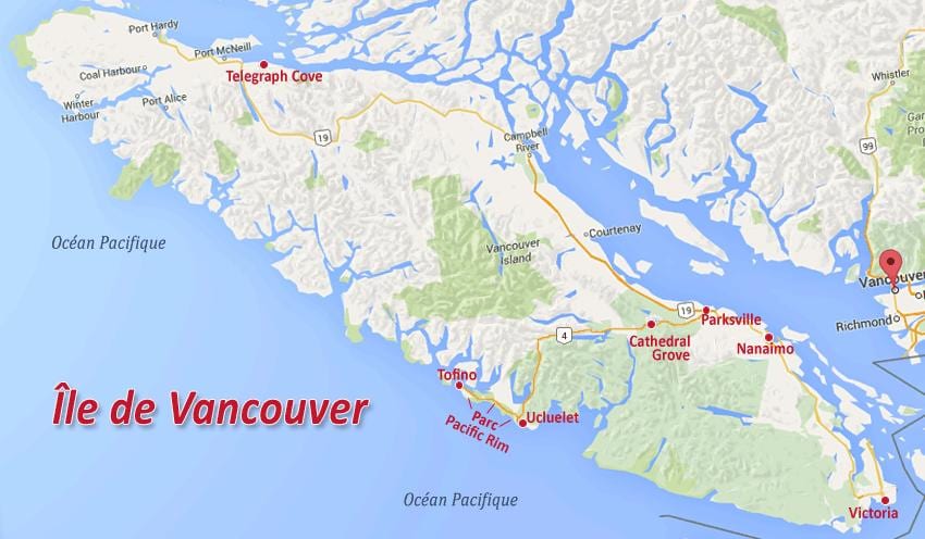 Bản đồ của đảo vancouver vàng pha 