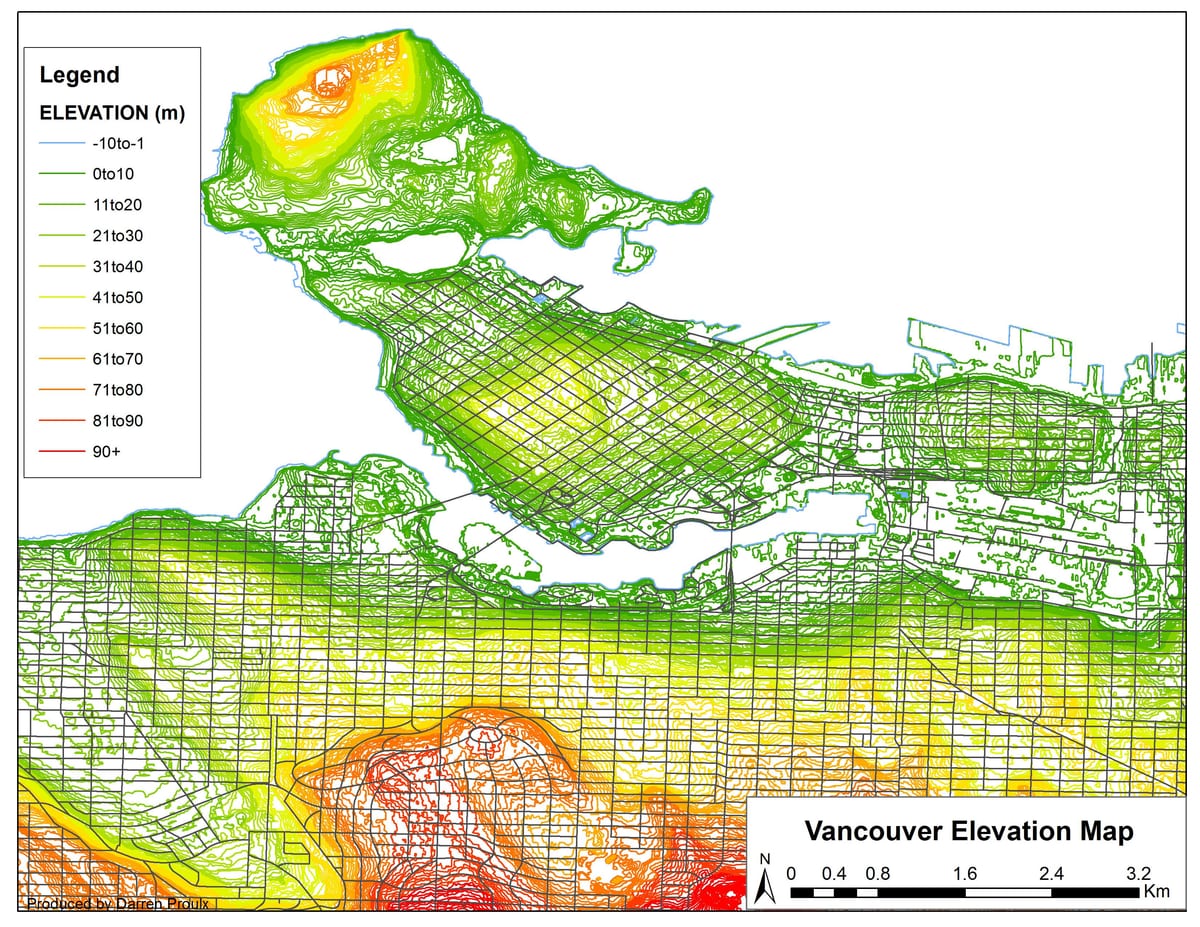 Bản đồ của vancouver độ cao