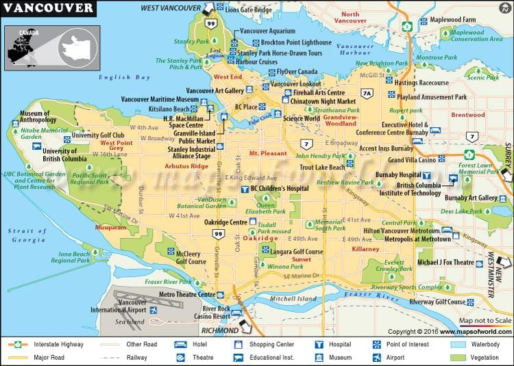 Bản đồ của vancouver điểm quan tâm