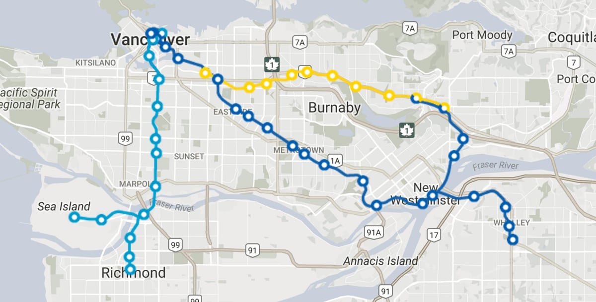 tàu trên vancouver bản đồ đường
