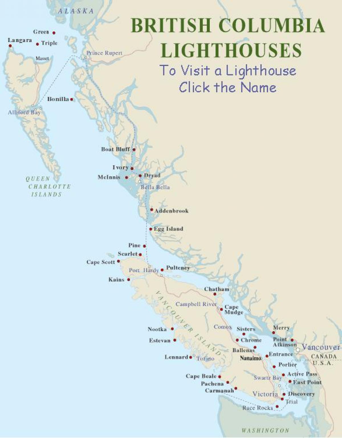 Bản đồ của đảo vancouver ngọn hải đăng