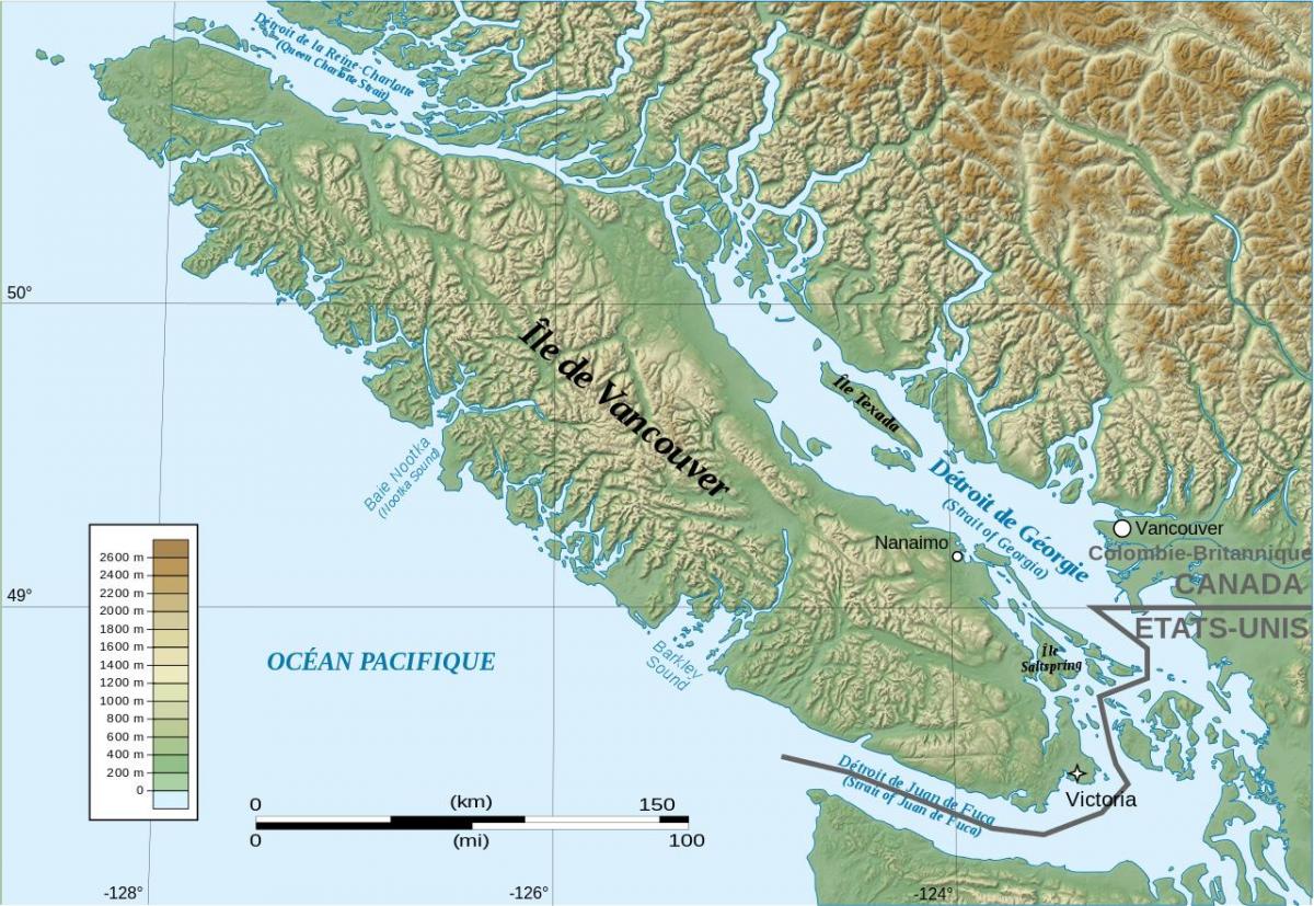 Bản đồ của địa hình đảo vancouver